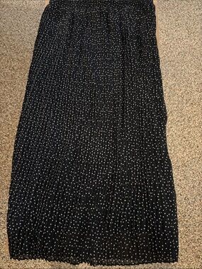 NY Collection Black Pleated Maxi Skirt with White Polka Dots